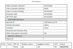 Covid test report example